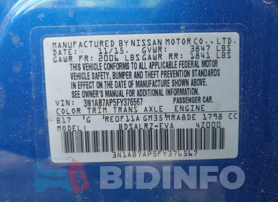 3N1AB7AP5FY376567 Photo# 9