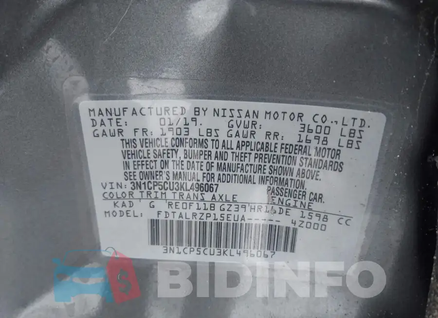 3N1CP5CU3KL496067 Photo# 9