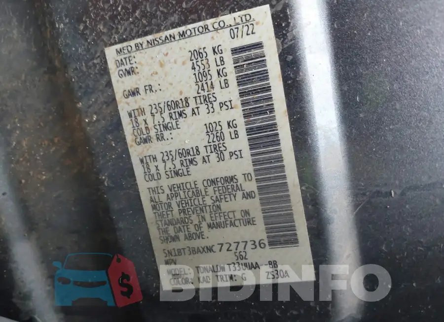 5N1BT3BAXNC727736 Photo# 9