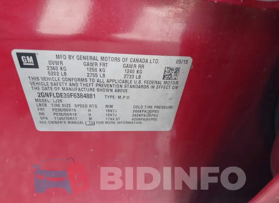2GNFLDE39F6384881 Photo# 9
