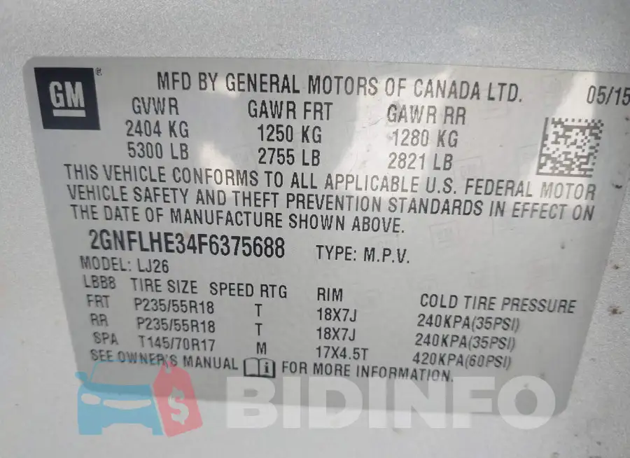 2GNFLHE34F6375688 Photo# 9
