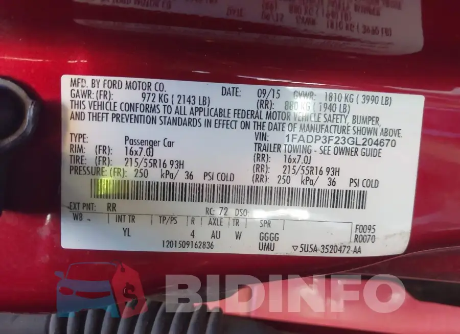 1FADP3F23GL204670 Photo# 9