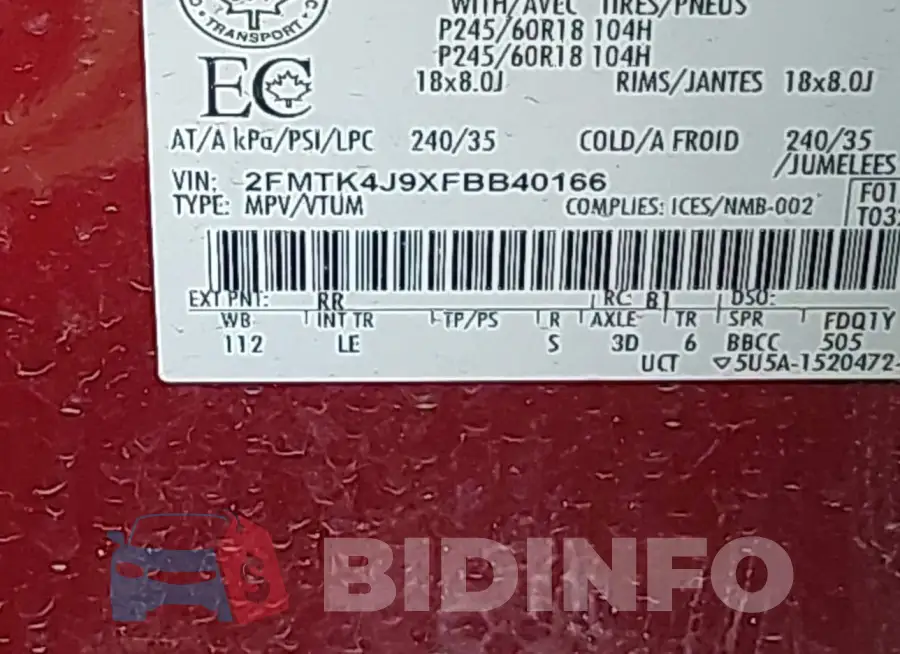 2FMTK4J9XFBB40166 Photo# 9