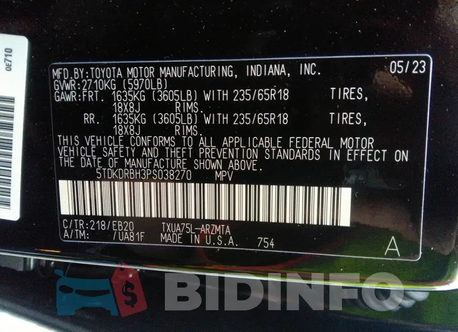 5TDKDRBH3PS038270 Photo# 9
