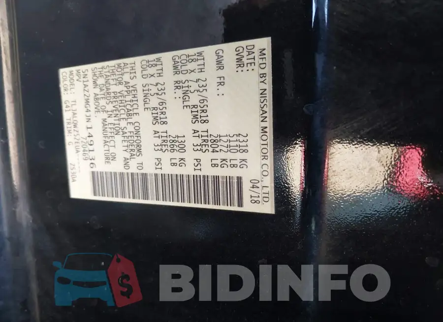 5N1AZ2MG4JN149136 Photo# 9