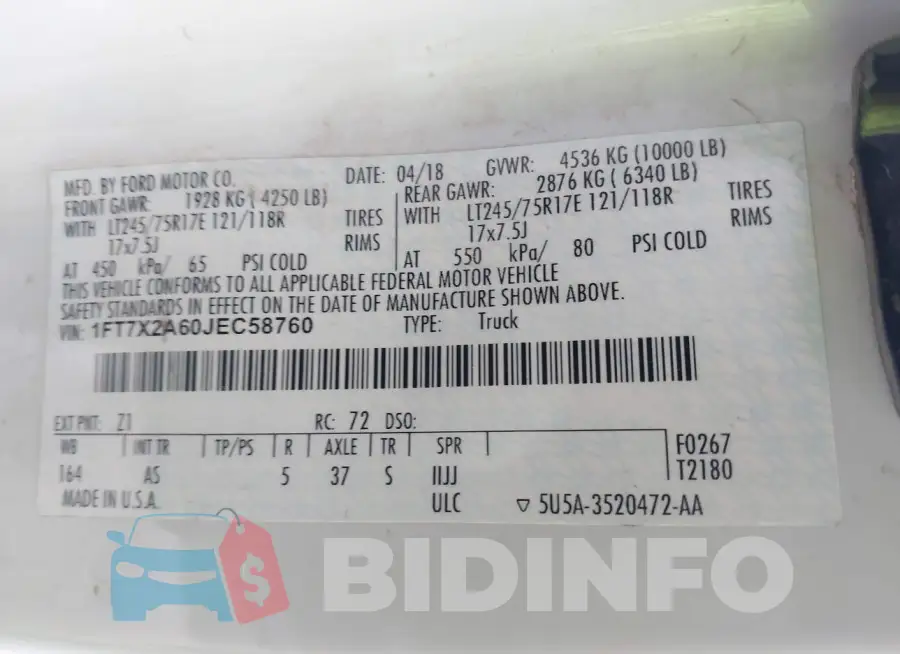 1FT7X2A60JEC58760 Photo# 9