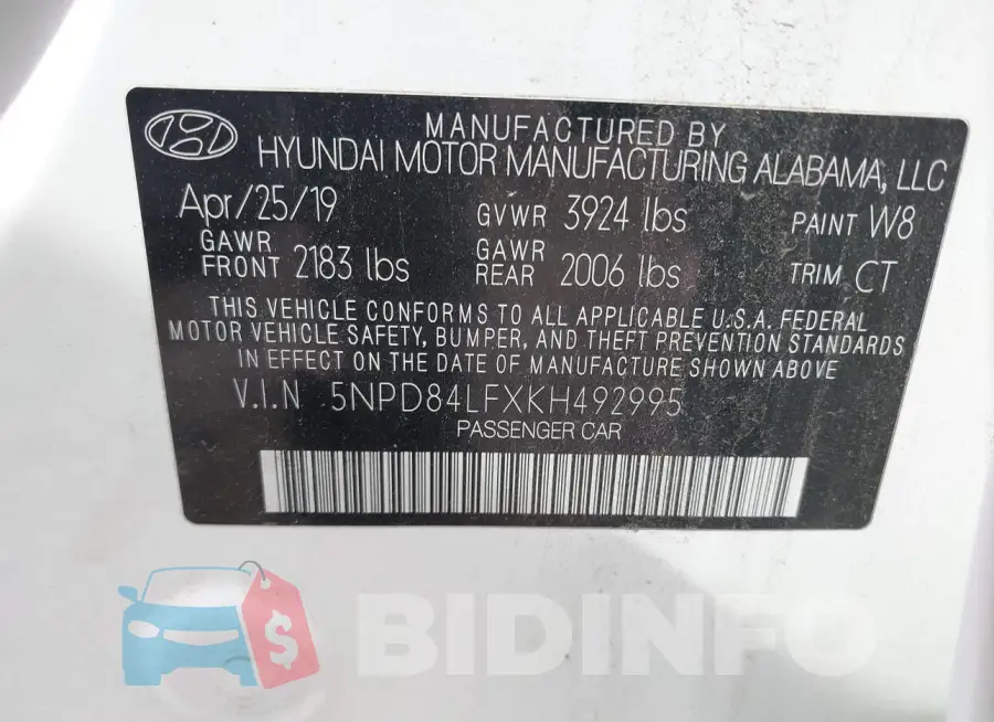 5NPD84LFXKH492995 Photo# 9