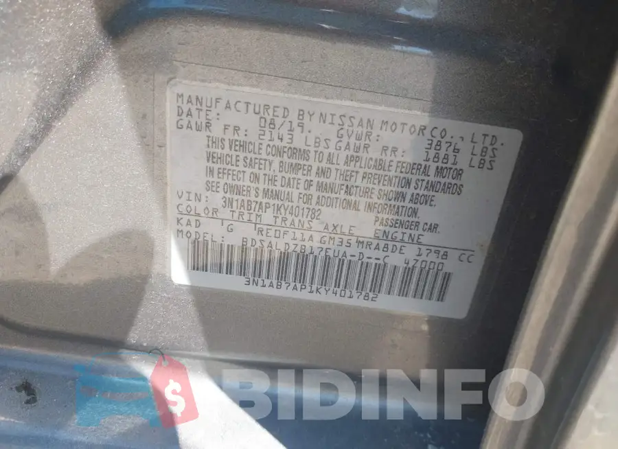 3N1AB7AP1KY401782 Photo# 9