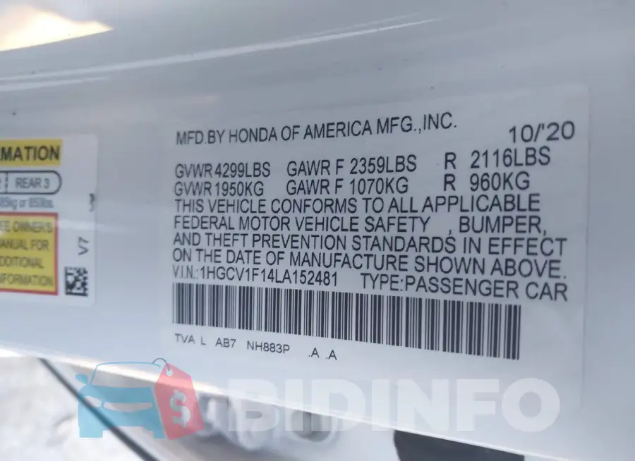 1HGCV1F14LA152481 Photo# 9