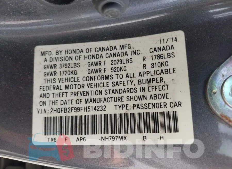 2HGFB2F99FH514232 Photo# 9