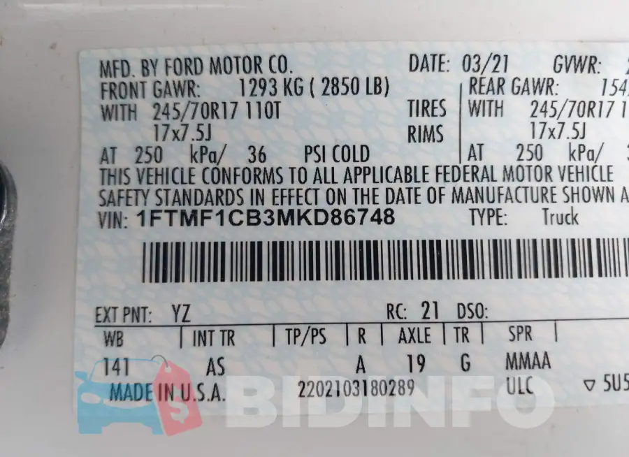1FTMF1CB3MKD86748 Photo# 9