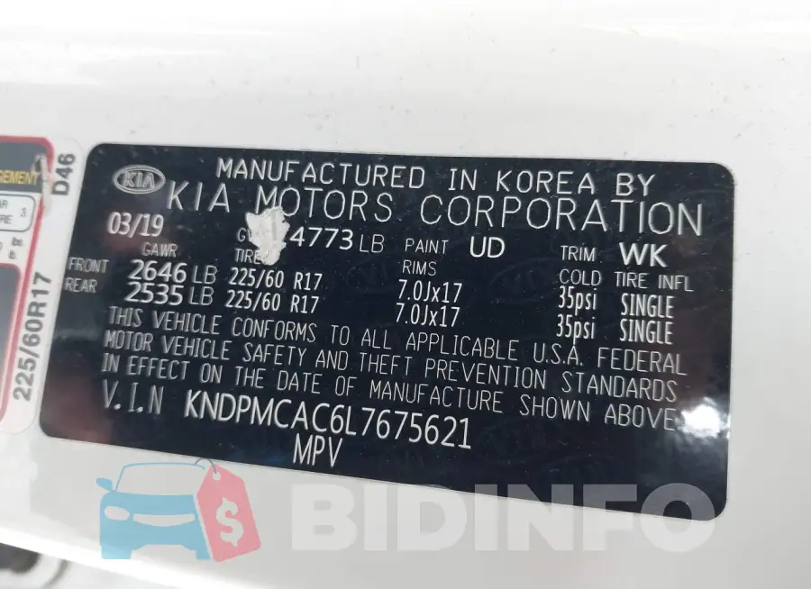 KNDPMCAC6L7675621 Photo# 9