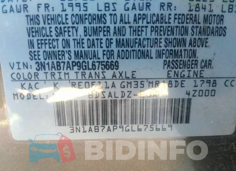 3N1AB7AP9GL675669 Photo# 9