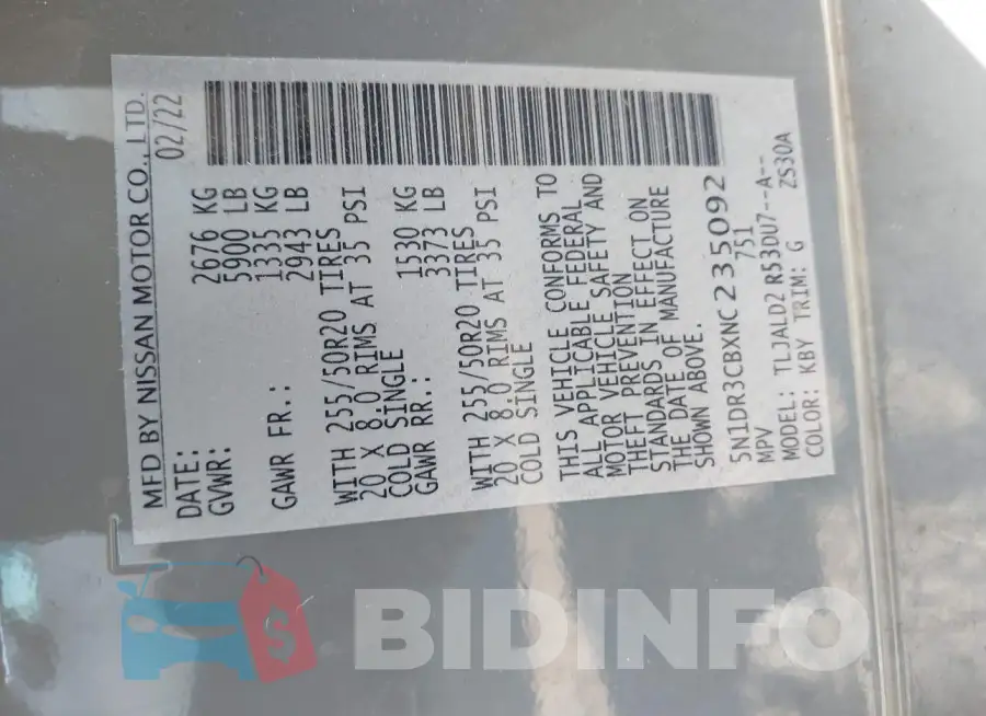 5N1DR3CBXNC235092 Photo# 9