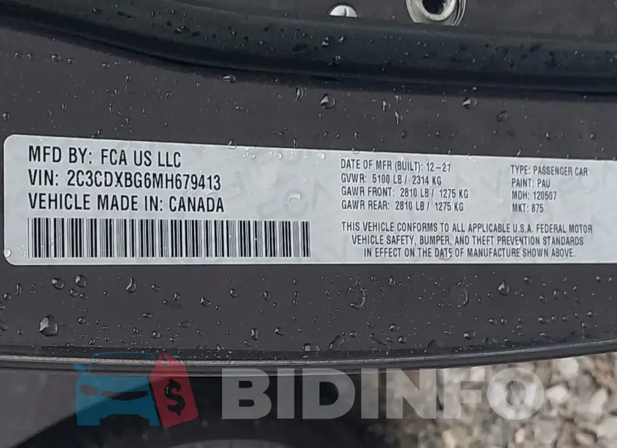 2C3CDXBG6MH679413 Photo# 9