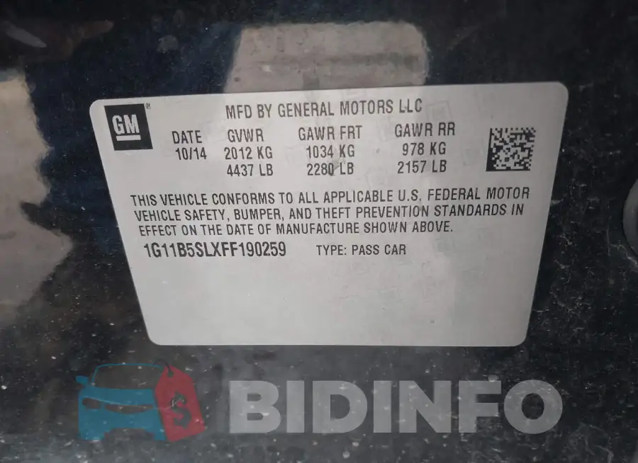 1G11B5SLXFF190259 Photo# 9