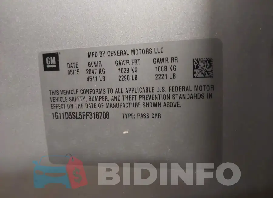 1G11D5SL5FF318708 Photo# 9