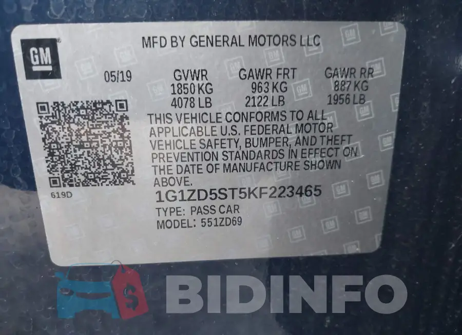 1G1ZD5ST5KF223465 Photo# 9
