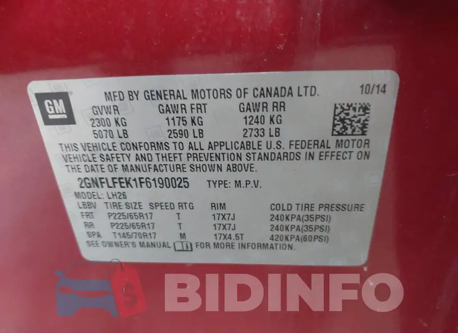 2GNFLFEK1F6190025 Photo# 9