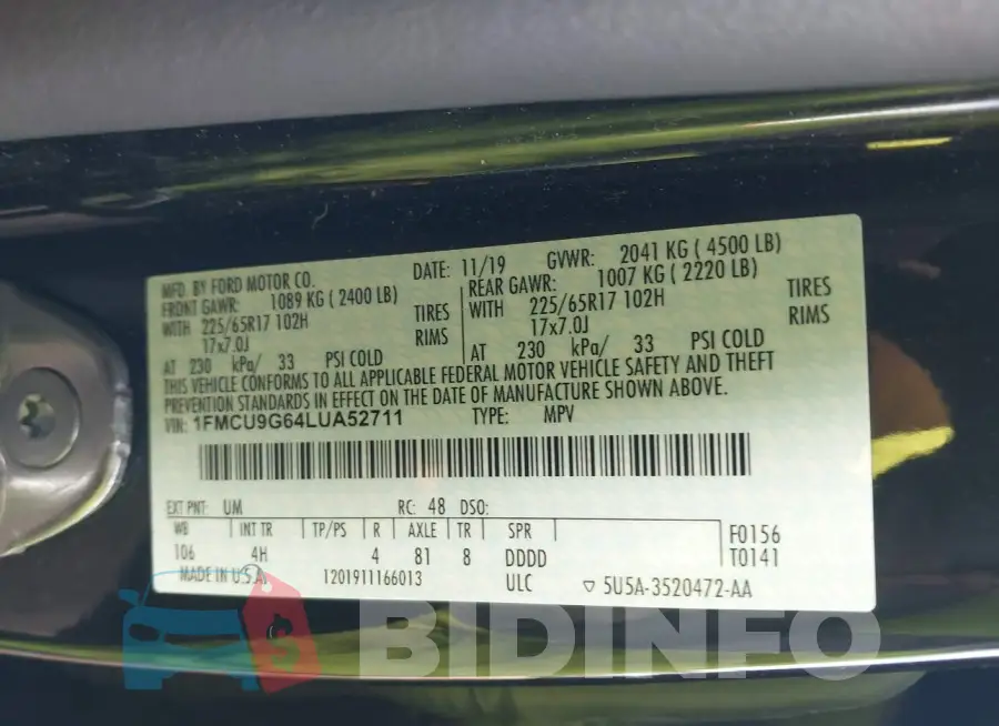 1FMCU9G64LUA52711 Photo# 9