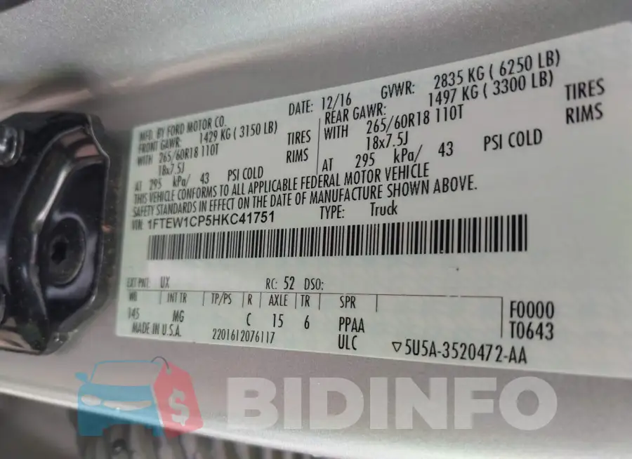 1FTEW1CP5HKC41751 Photo# 9