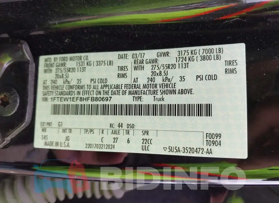 1FTEW1EF8HFB80697 Photo# 9