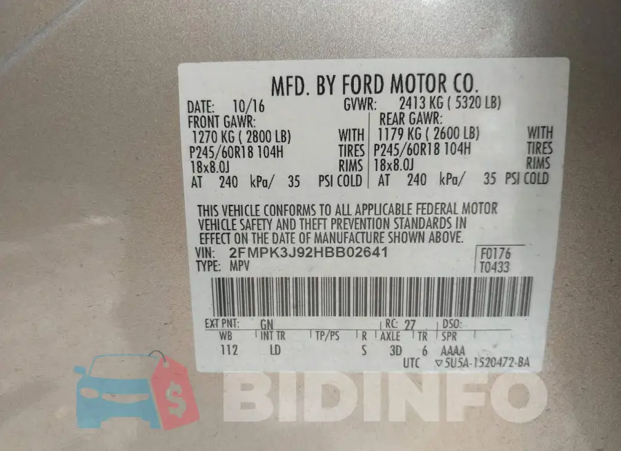 2FMPK3J92HBB02641 Photo# 9