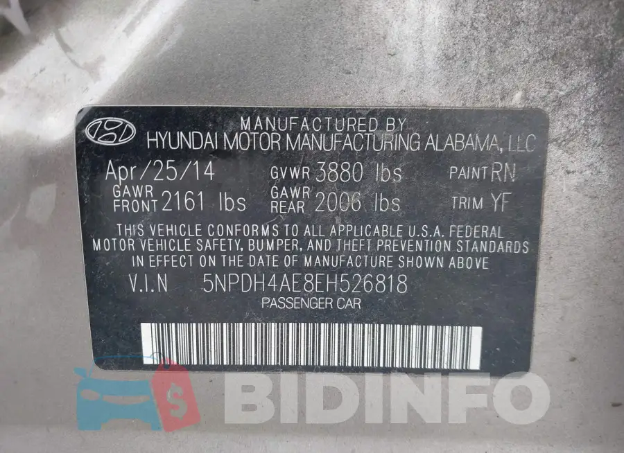 5NPDH4AE8EH526818 Photo# 9