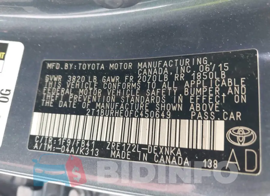2T1BURHE0FC450649 Photo# 9