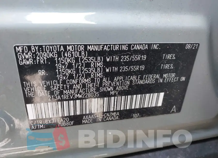 2T3A1RFV3MW228035 Photo# 9