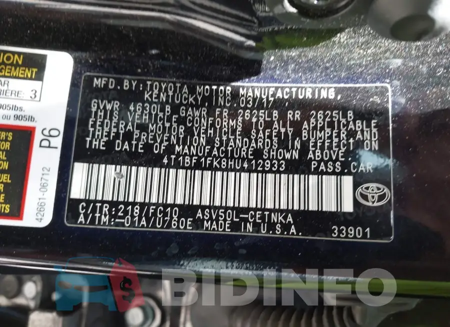 4T1BF1FK8HU412933 Photo# 9