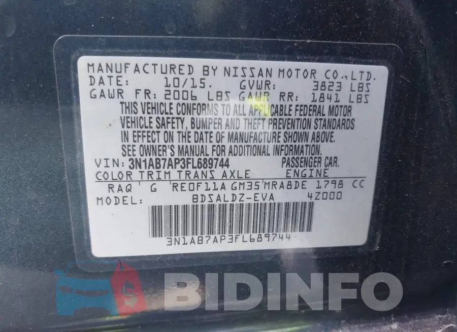 3N1AB7AP3FL689744 Photo# 9