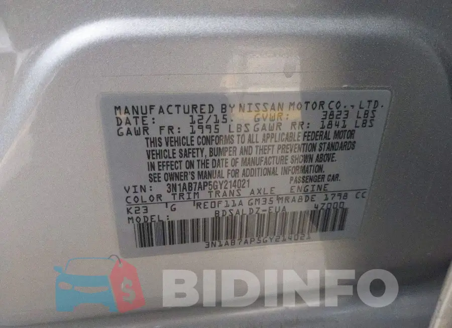 3N1AB7AP5GY214021 Photo# 9