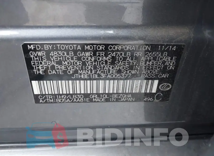 JTHBE1BL3FA005377 Photo# 9