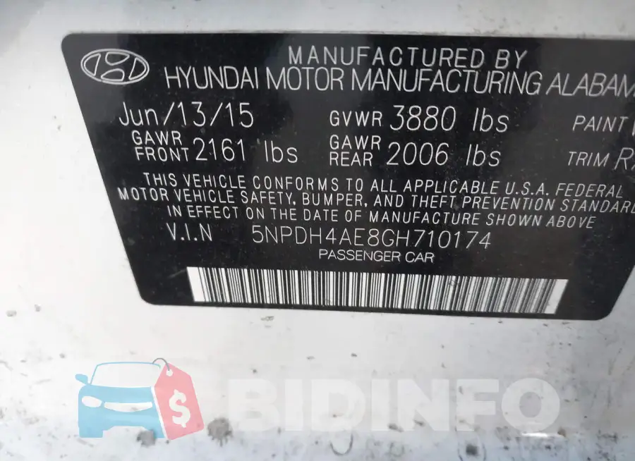 5NPDH4AE8GH710174 Photo# 9