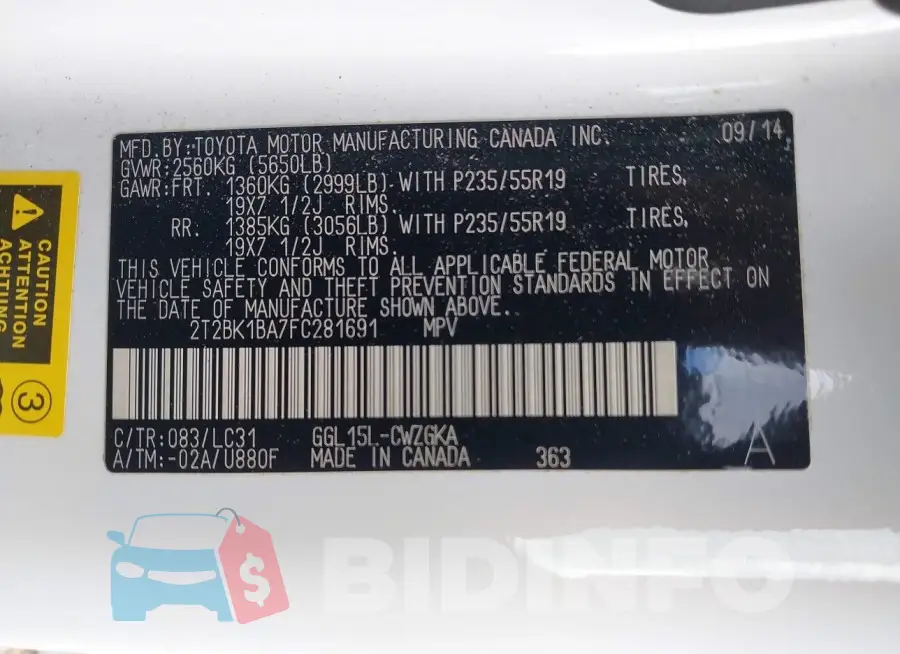 2T2BK1BA7FC281691 Photo# 9