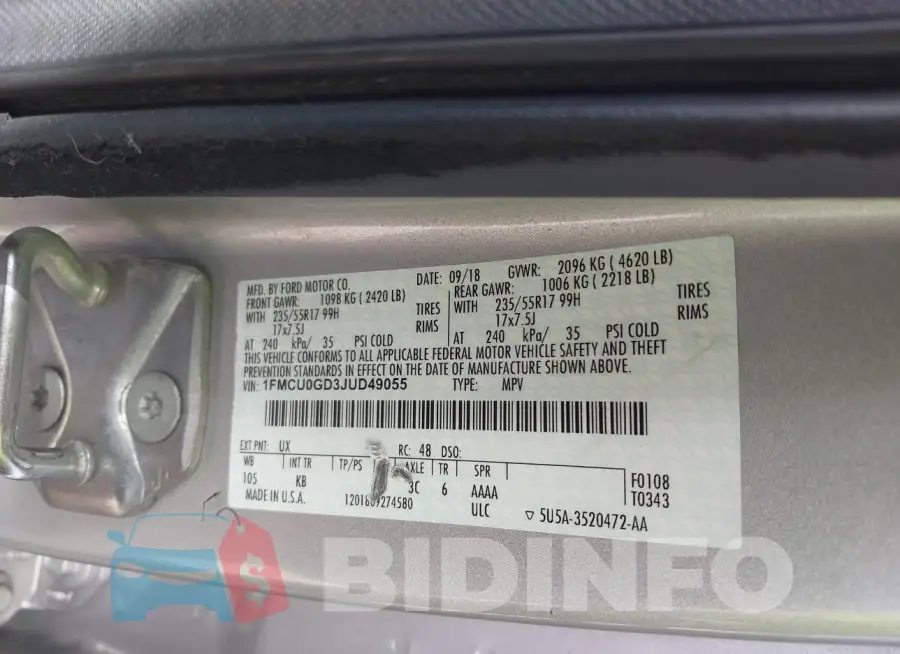 1FMCU0GD3JUD49055 Photo# 9