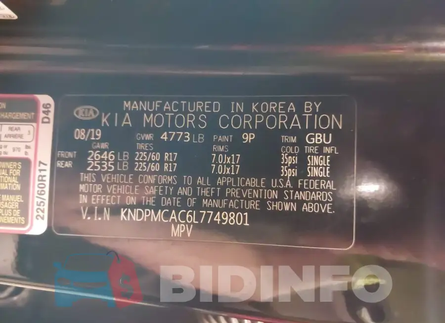 KNDPMCAC6L7749801 Photo# 9