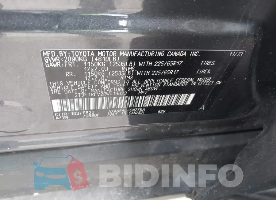 2T3F1RFV2RW419023 Photo# 9