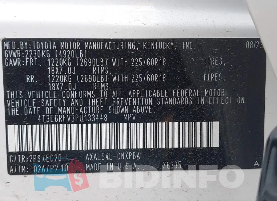 4T3E6RFV3PU133448 Photo# 9