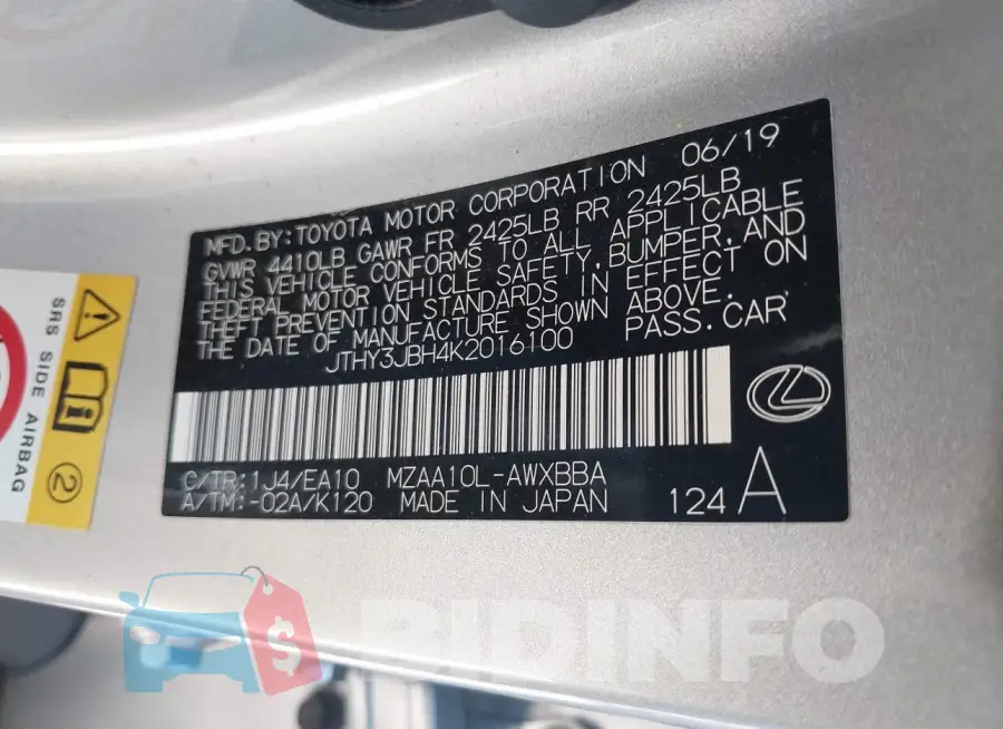 JTHY3JBH4K2016100 Photo# 9