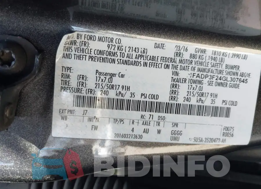 1FADP3F24GL307645 Photo# 10