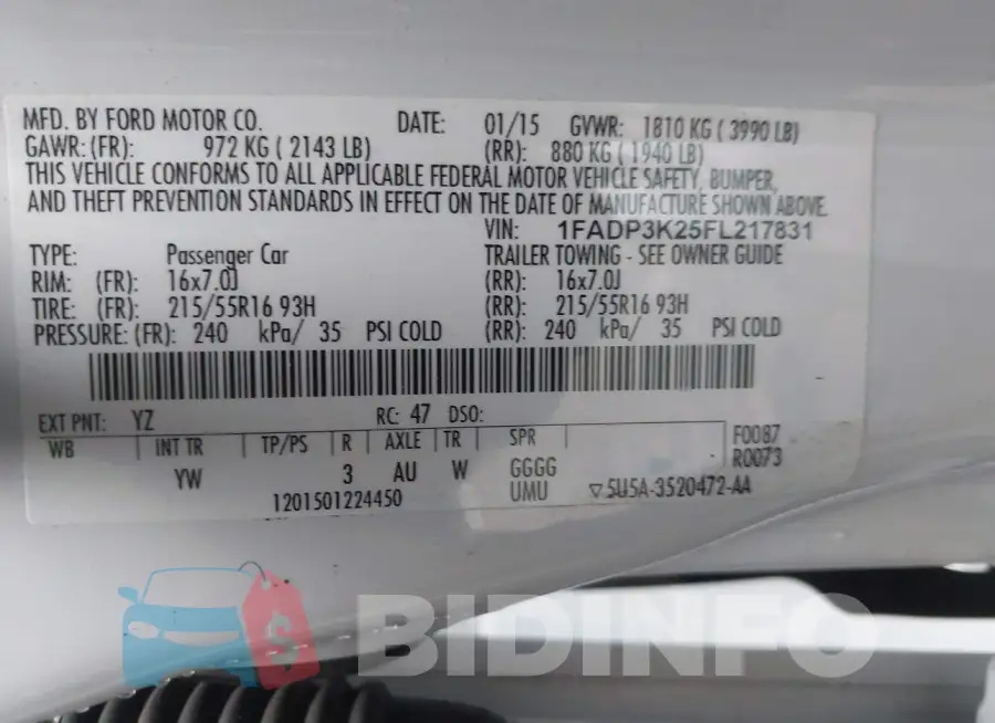 1FADP3K25FL217831 Photo# 9