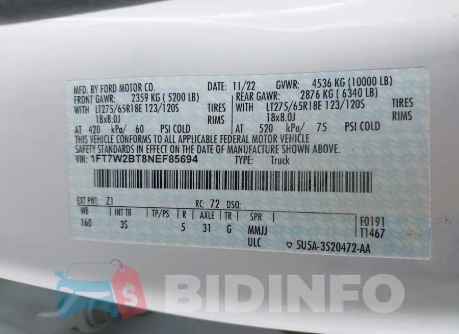 1FT7W2BT8NEF85694 Photo# 9