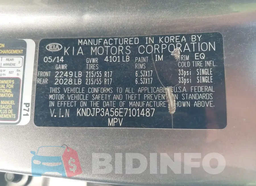 KNDJP3A56E7101487 Photo# 9