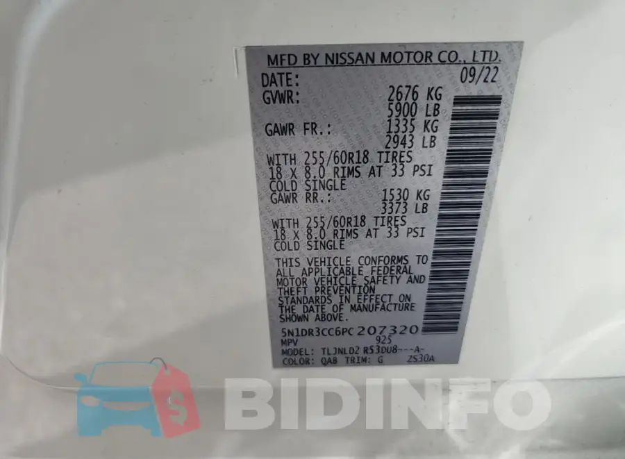 5N1DR3CC6PC207320 Photo# 8