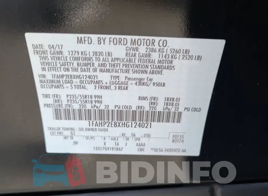 1FAHP2E8XHG124021 Photo# 29