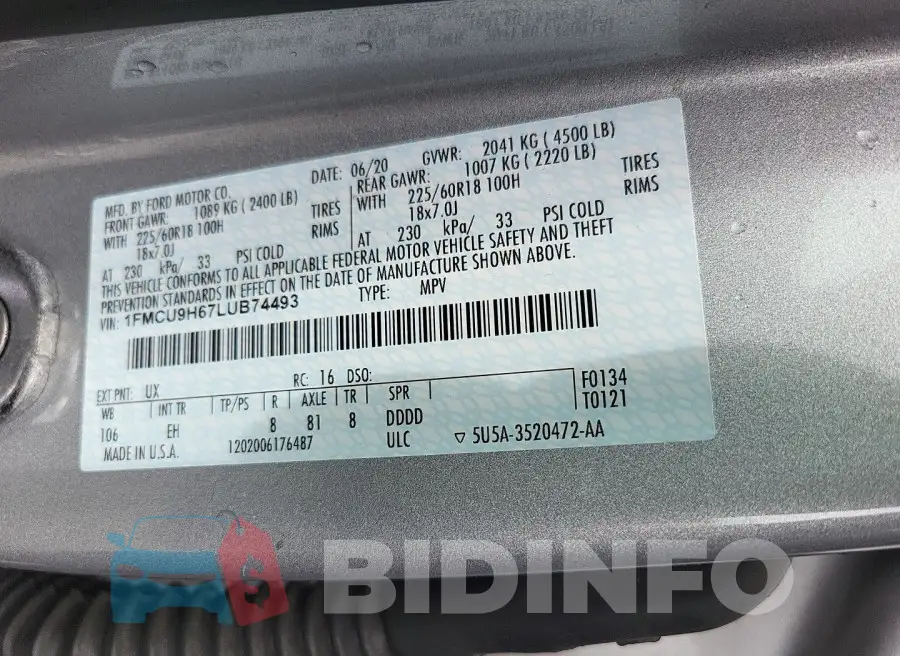 1FMCU9H67LUB74493 Photo# 4