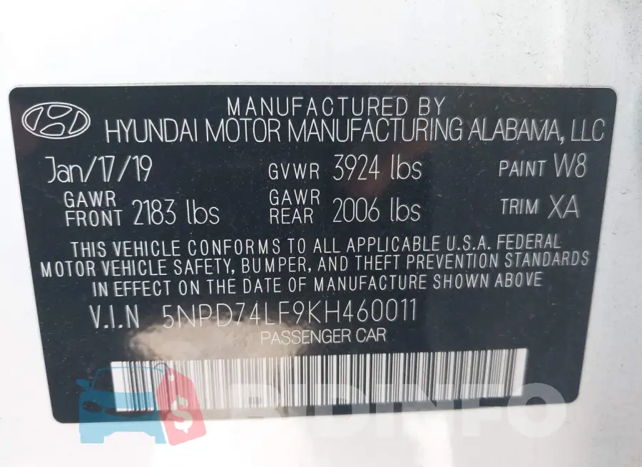 5NPD74LF9KH460011 Photo# 9