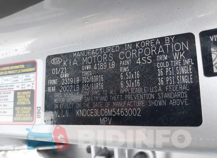 KNDCE3LC6M5463002 Photo# 9